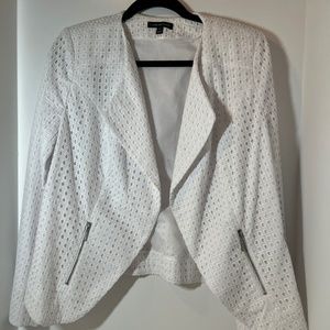 White eyelet open front blazer / jacket.